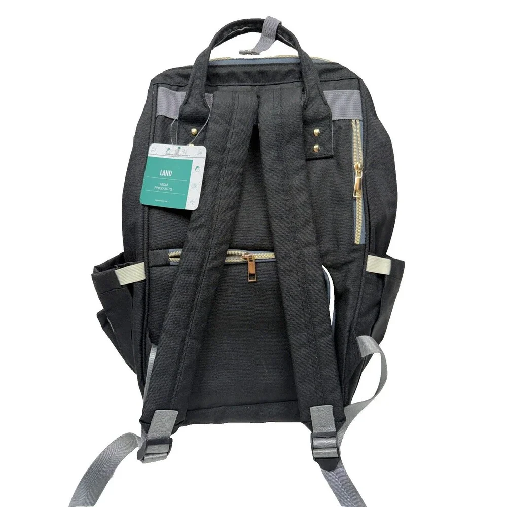 LAND Mommy & Baby Diaper Bag Backpack Black Maternity Tote Multi Pocket NWT